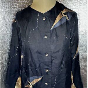 Georgina Von Etzdorf Vintage Silk Beige Blue Blouse Size Medium Rare Find